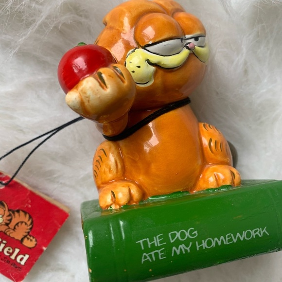 VTG 1981 Enesco Garfield Ceramic Figure “The Dog Ate My Homework” Figurine w Tag - Picture 3 of 11